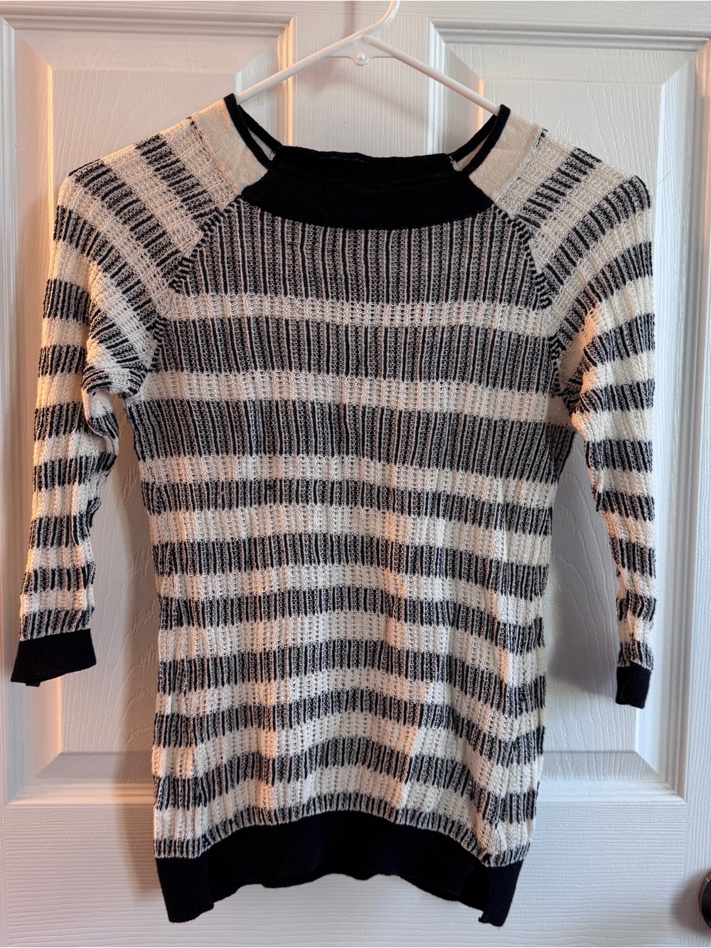 Anthropologie Black Ivory Striped Open Knit Sweater Small